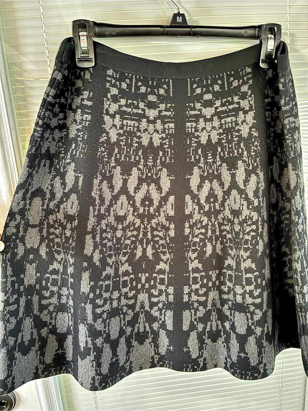 Knit Mini Skirt in Black & Gray Size Medium